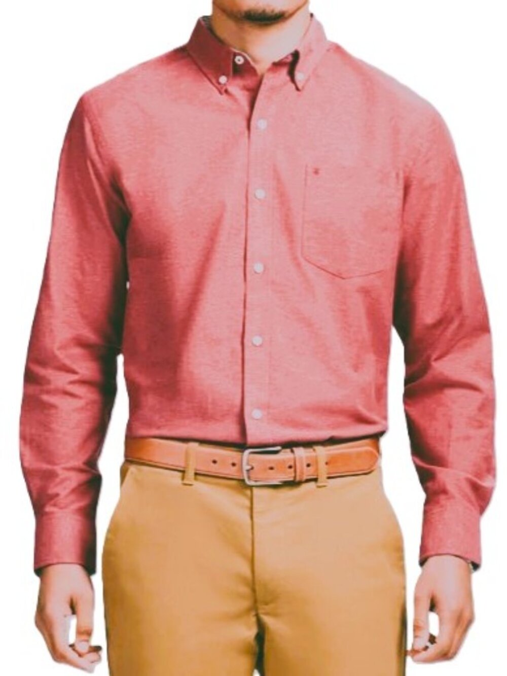 IZOD Button Down Long Sleeve Shirt Cotton Pink Coral Mens Large